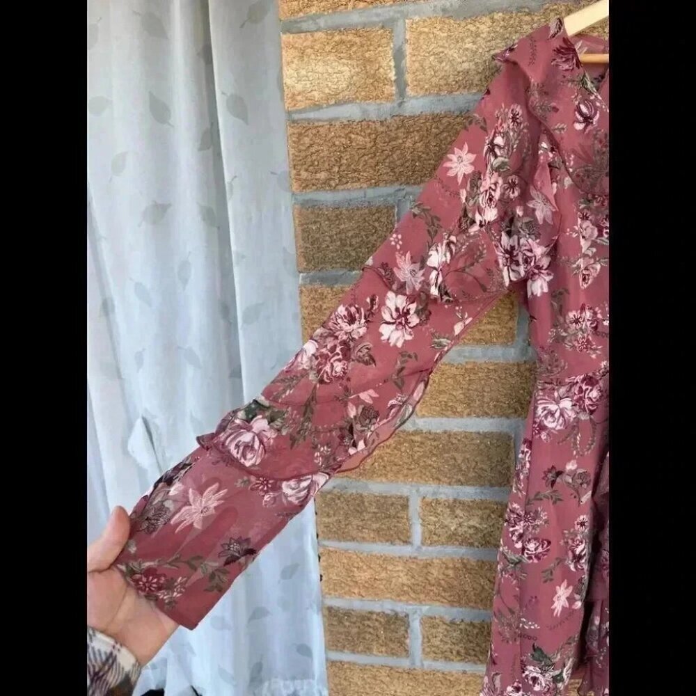 Wayf floral ruffle long sleeve dress large - Picture 5 of 11